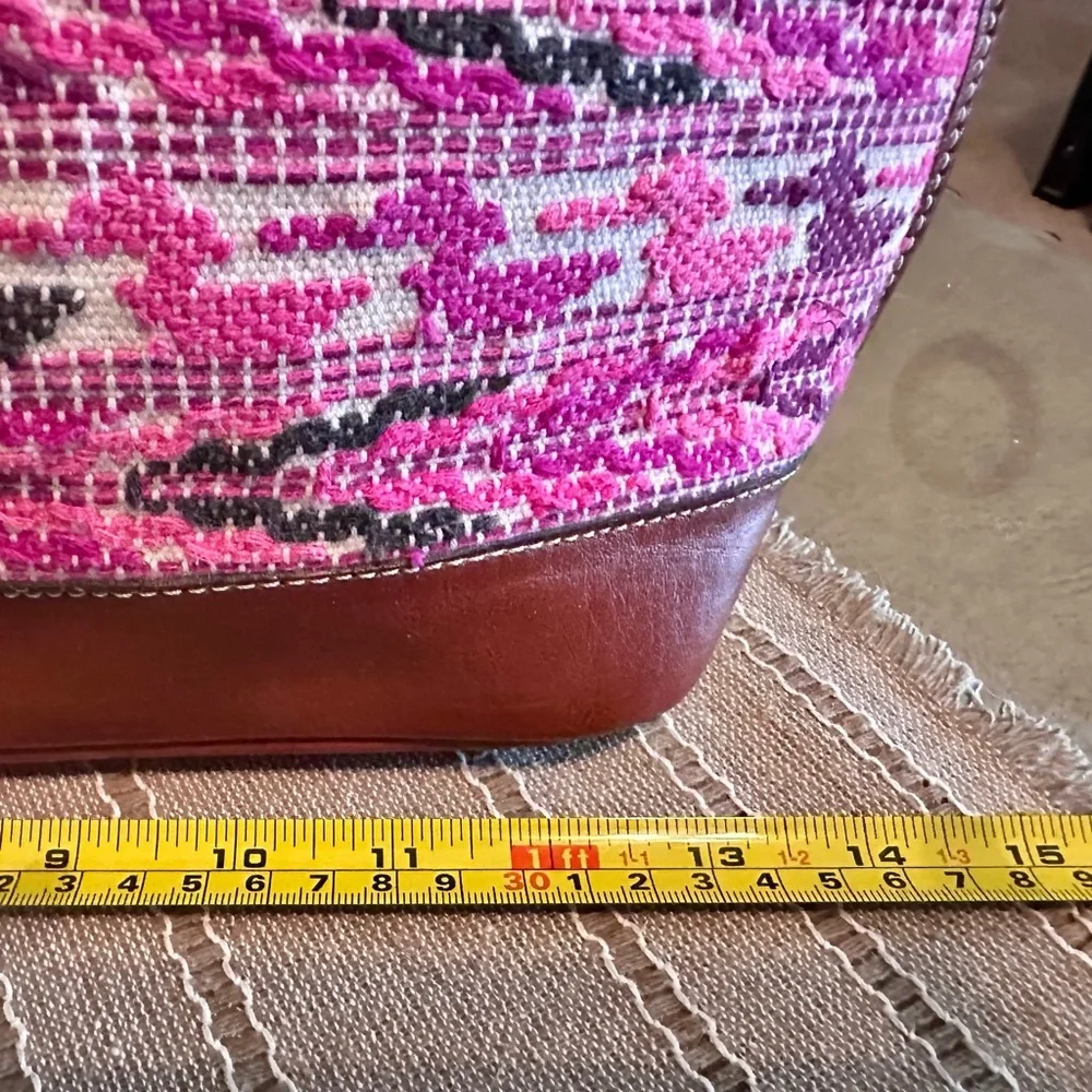 Leather Satchel w/ Pink Floral & Southwestern Pattern Embroidery
